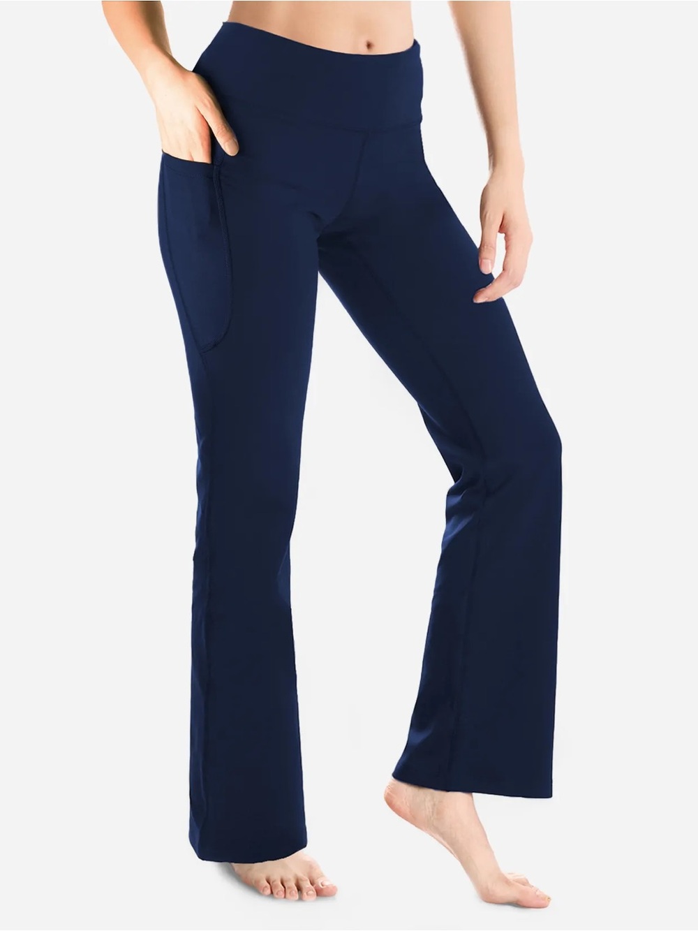 Yogipace Essential Bootcut Yoga Pants, Side Pockets, Navy Blue